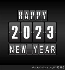 Happy New Year 2023. Scoreboard for New Year and Christmas greetings. Template for postcards, banners and creative design