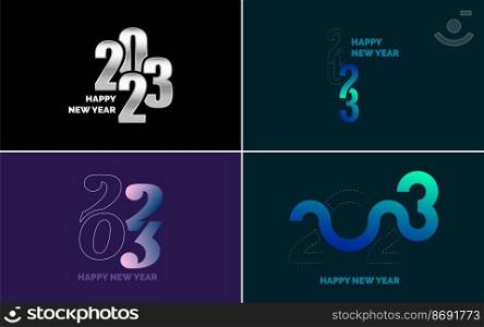 Happy New Year 2023 text design. Cover of busi≠ss diary for 2023 with wishes. Brochure design template. card. ban≠r