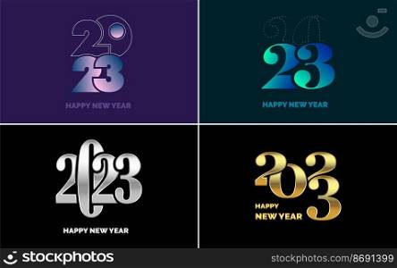 Happy New Year 2023 text design. Cover of business diary for 2023 with wishes. Brochure design template. card. banner
