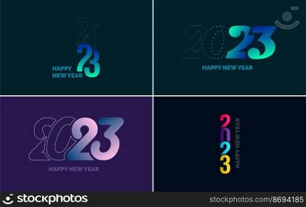 Happy New Year 2023 text design. Cover of business diary for 2023 with wishes. Brochure design template. card. banner