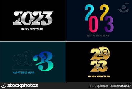 Happy New Year 2023 text design. Cover of business diary for 2023 with wishes. Brochure design template. card. banner