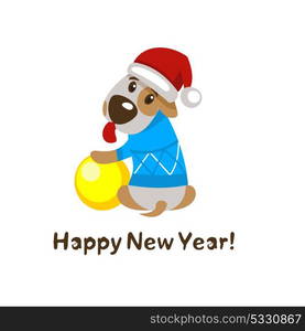 Happy New year and merry Christmas! Greeting card with funny dog character 2018.