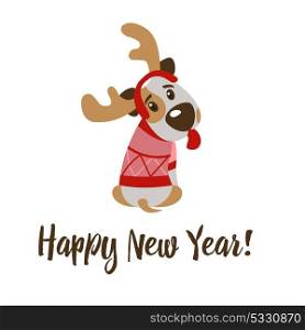 Happy New year and merry Christmas! Greeting card with funny dog character 2018.