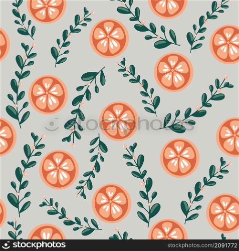 Happy New Year and Merry Christmas seamless pattern. Winter illustration with tangerine, Christmas flowers and leaves. Colorful bright color. Design element for packaging, cards, banners, knitwear, fabrics.. Happy New Year and Merry Christmas seamless pattern. Vector illustration.