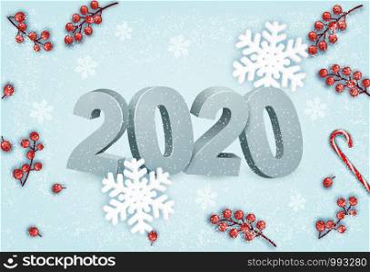 Happy New Year background with a 2020 and snowflakes. Vector.