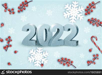Happy New Year background with a 2022 and snowflakes. Vector.