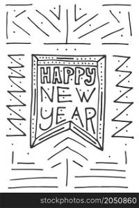 Happy New Year background with hand lettering and flag. Vector illustration. New Year concept for party flyer, banner, placard or web site