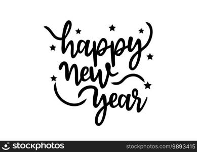 Happy New Year calligraphic text. Handwritten lettering illustration. Brush calligraphy style. Inscription vector 