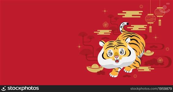 Happy new year, Chinese New Year, 2022, Year of the Tiger, cartoon character, royal tiger, Flat design