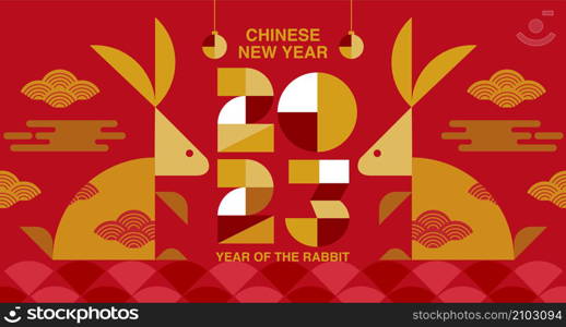 Happy new year, Chinese New Year 2023 , Year of the Rabbit , Chinese Traditional, reflection.