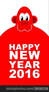 Happy new year. Chinese new year red monkey. Big cute monkey. Vector illustration for winter holiday&#xA;