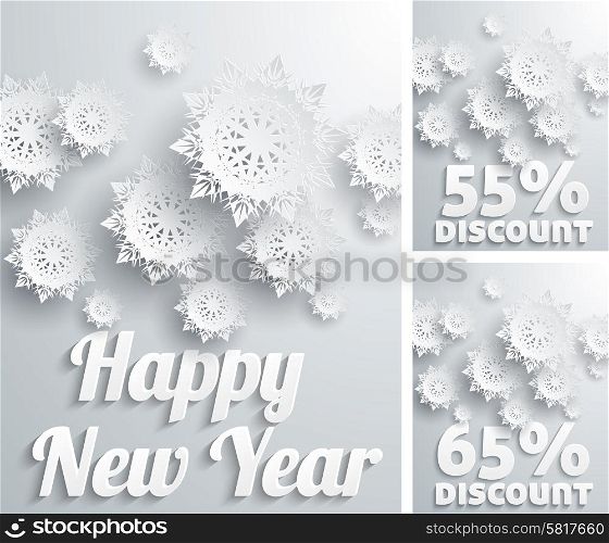 Happy New Year Discount percent with snowflake on white winter
