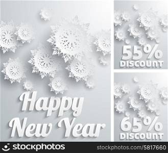 Happy New Year Discount percent with snowflake on white winter