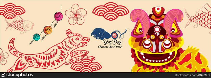 Happy new year, dog 2018,Chinese new year lion dance, Year of dog