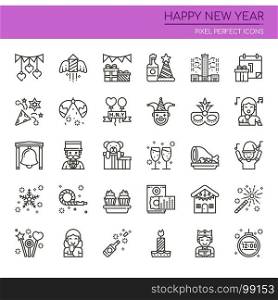 Happy New Year Elements , Thin Line and Pixel Perfect Icons