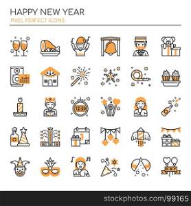 Happy New Year Elements , Thin Line and Pixel Perfect Icons