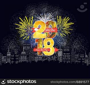 Happy new year fireworks 2018 holiday background design