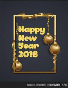 Happy new year. Gold glitter 2018. Golden text isolated on black background