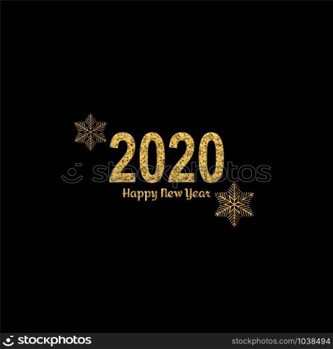 Happy New Year gold number 2020. Bright golden design with sparkle and golden snowflakes. Holiday glitter typography for Christmas banner, calendar, decoration, greeting card Vector illustration.. Happy New Year gold number 2020. Bright golden design with sparkle and golden snowflakes. Holiday glitter typography for Christmas banner, calendar, decoration, greeting card Vector illustration