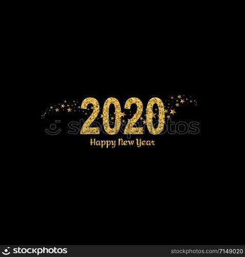 Happy New Year gold number 2020. Bright golden design with sparkle and golden stars. Holiday glitter typography for Christmas banner, calendar, decoration, greeting card Vector illustration.. Happy New Year gold number 2020. Bright golden design with sparkle and golden stars. Holiday glitter typography for Christmas banner, calendar, decoration, greeting card Vector illustration