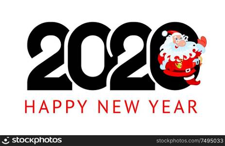 Happy New Year greeting card design 2020 with Santa, can also be used for title banner, flyer, calendar, poster, invitation, annual report. Happy New Year greeting card design. 2020