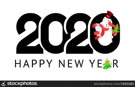 Happy New Year greeting card design 2020 with Snowman, can also be used for title banner, flyer, calendar, poster, invitation, annual report. Happy New Year greeting card design. 2020
