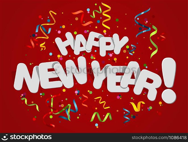 Happy New Year Greeting Card on Red Background