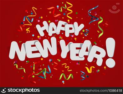 Happy New Year Greeting Card on Red Background