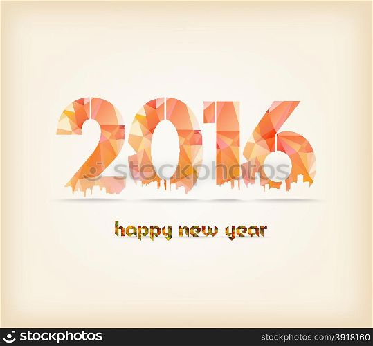 Happy New year greeting card.Triangles, polygons 2016 ribbon