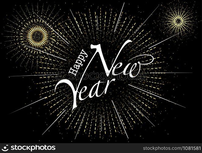 Happy New Year Greeting Card with Fireworks