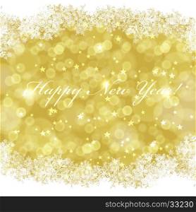Happy New Year greeting card with golden background.