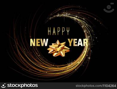 Happy New Year Greeting Card with Golden Spiral on Black