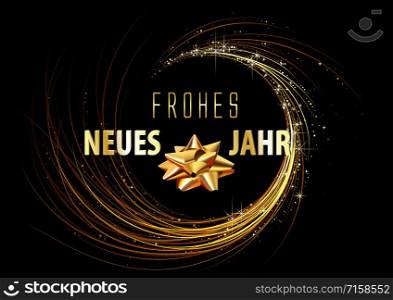 Happy New Year Greeting Card with Golden Spiral on Black