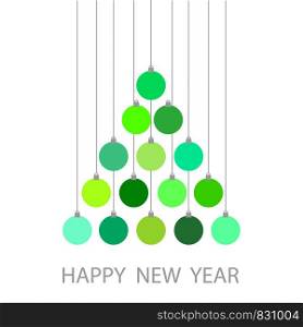 Happy New Year Greeting Card with Green Decor Ball Hanging like Christmas Tree, Stock Vector Illustration
