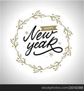 Happy New Year hand lettering congratulate inscription, Christmas greeting card, calligraphy vector. Happy New Year hand lettering congratulate inscription, Christmas greeting card, calligraphy vector illustration