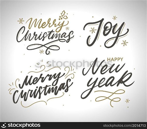 Happy New Year hand lettering congratulate inscription, Christmas greeting card, calligraphy vector. Happy New Year set hand lettering congratulate inscription, Christmas greeting card, calligraphy vector illustration