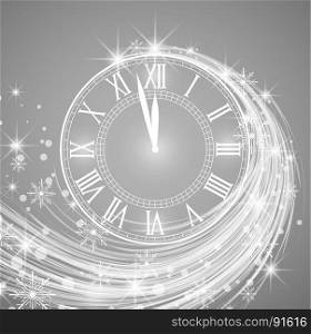 Happy New Year. Happy New Year, vector illustration Christmas background with snow and clock
