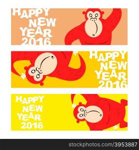 Happy new year. Holiday banner for Web. Symbol of Chinese new year 2016-Red monkey. Funny, cute wild animal monkey.&#xA;