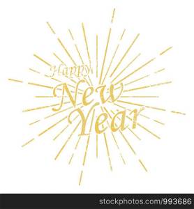 Happy New Year inscription with burst. Vector. Happy New Year inscription with burst