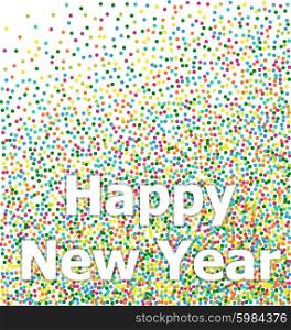 Happy New Year lettering colorful confetti background. Happy New Year lettering title on colorful particles confetti background - vector