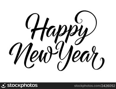 Happy New Year lettering in circle. New Year Day design element. Handwritten text, calligraphy. For greeting cards, posters, leaflets and brochure.