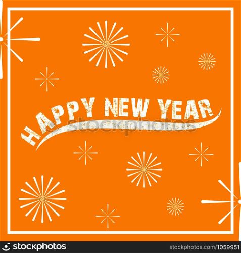 Happy New Year lettering on yellow background. Greeting card design with hand lettering inscription for winter holidays. Vector festive illustration with calligraphy.