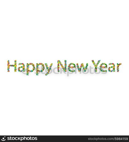 Happy New Year lettering title from colourful particles confetti - vector
