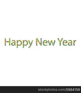Happy New Year lettering title from colourful particles confetti - vector
