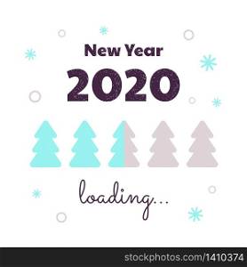 Happy New Year. Loading 2020. Download screen with Christmas tree. Progress bar.. Vector illustration. Happy New Year. Loading 2020. Download screen with Christmas tree. Progress bar.
