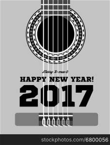 Happy New Year on the background of guitars and strings. Happy New Year on the background of guitars and strings. Vector illustration