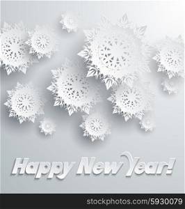 Happy New Year snowflakes background. Snowflake holiday celebration, greeting merry card, celebrate festive art, decorative letter, traditional lettering illustration