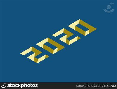 Happy new year text 2020 isometric design on blue background