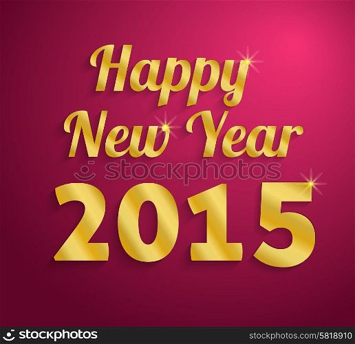 Happy New Year text. Paper 2015 Year background with text in gold color