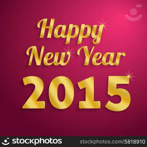 Happy New Year text. Paper 2015 Year background with text in gold color